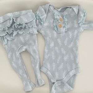 Ribbed mint Ruffle Bodysuit & Leggings Set